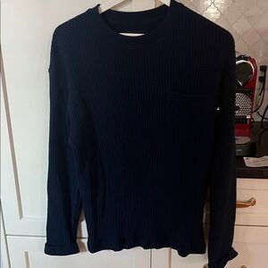 American Giant Dark Blue Textured Crew Neck